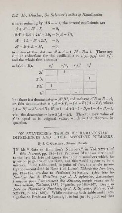 On Sylvester's tables of Hamiltonian differences and their associate numbers.