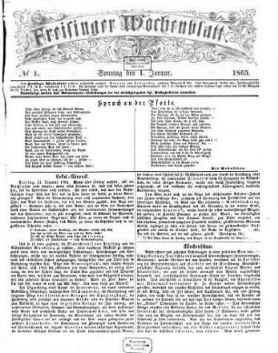 Freisinger Wochenblatt : zugleich Amtsblatt für Freising, Moosburg und Dachau. 1865