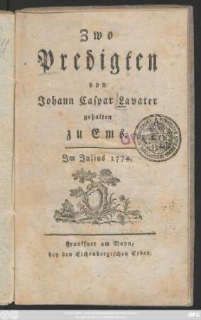 Zwo Predigten : Im Julius 1774.