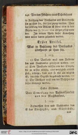 Erster Artikel: Was in Ansehung des Verstandes ueberhaupt zu thun sey