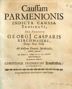 Caussam Parmenionis indicta caussa trucidati