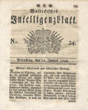 No. 24, Dienstag, den 12. Junius 1798