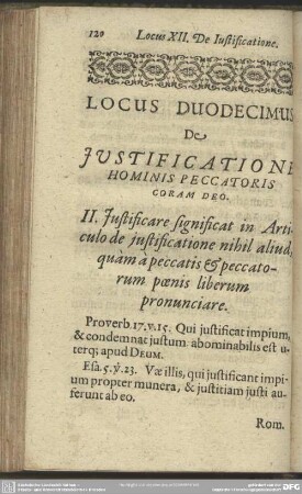 Locus Duodecimus De Justificatione Hominis Peccatoris Coram Deo