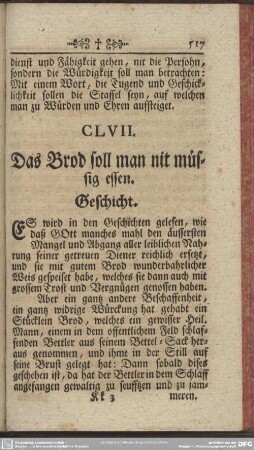 CLVII. Das Brod soll man nit müssig essen. Geschicht