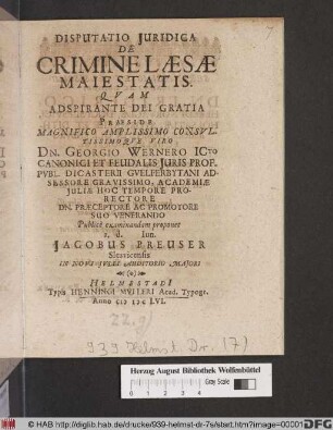 Disputatio Iuridica De Crimine Laesae Maiestatis