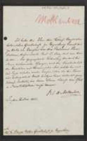 Brief von Julian Hendrik Molkenboer an Regensburgische Botanische Gesellschaft