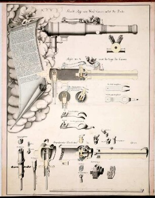 WHK 43 Pläne der Artillerie: Windkanone und zugehörige Bombe, um 1790