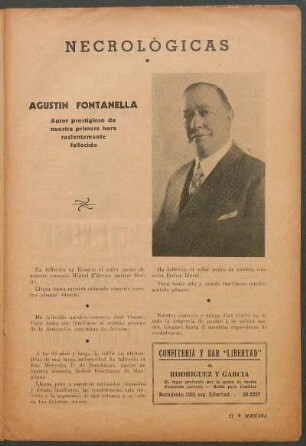 Necrológicas : Agustín Fontanella - Autor prestigioso de nuestra primera hora recientemente fallecido