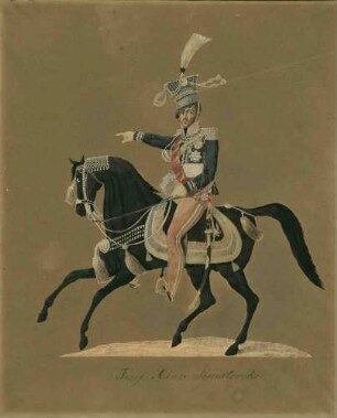 Fürst Josef Poniatowski, Polen, General, franz. Maschall, in Uniform, Schärpe, Orden und Mütze, auf Rappen sitzend