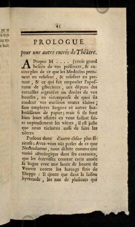 45-49, Prologue por uni autre entrée de Théatre.