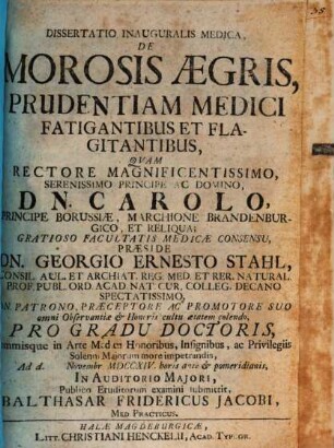 Dissertatio Inauguralis Medica, De Morosis Ægris, Prudentiam Medici Fatigantibus Et Flagitantibus