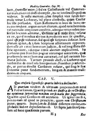 CAP. V. Quo censoris hypothesis quarta lubrica declinatur.