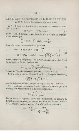 SUR UNE CONDITION DÉFINISSANT DES FAMILLES DE COURBES.
