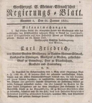 Nr. 1 : 21. Januar 1831