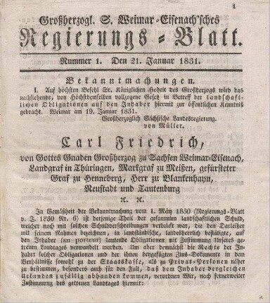 Nr. 1 : 21. Januar 1831