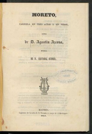Moreto : zarzuela en tres actos y en verso