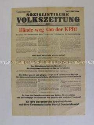 Sonderdruck der "Sozialistischen Volkszeitung" zum Verbotsantrag der Bundesregierung gegen die KPD