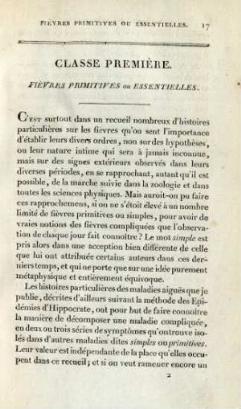 Classe première. Fièvres primitives ou essentielles