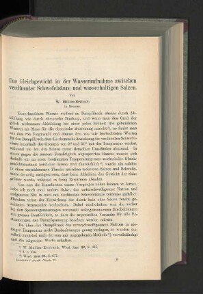 Das Gleichgewicht in der Wasseraufnahme zwischen verdünnter Schwefelsäure und wasserhaltigen Salzen.