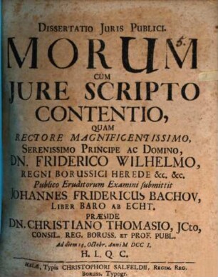 Dissertatio Juris Publici. Morum Cum Jure Scripto Contentio