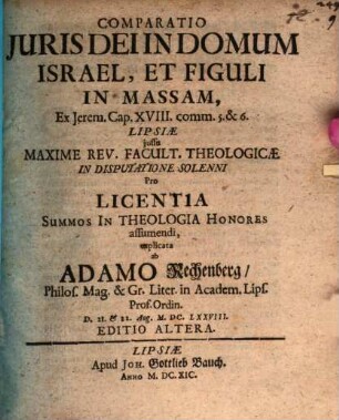Comparatio Iuris Dei In Domum Israel, Et Figuli In Massam : Ex Jerem. Cap. XVIII. comm. 5. & 6.