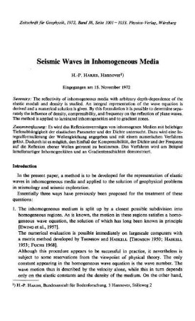 Seismic waves in inhomogeneous media