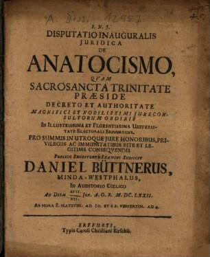 Disputatio Inauguralis Juridica De Anatocismo