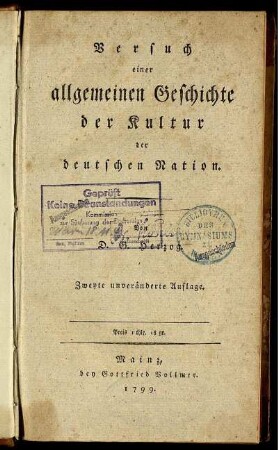 Versuch einer allgemeinen Geschichte der Kultur der deutschen Nation