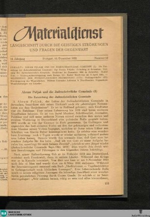 Materialdienst : Längsschnitt durch die geistigen Strömungen und Fragen der Gegenwart