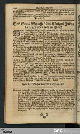 Das Gebet Manasse / des Königes Juda / da er gefangen war zu Babel.