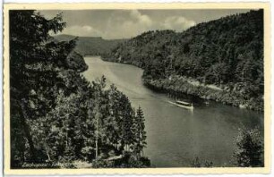 Kriebstein. Talsperre mit Motorschiff