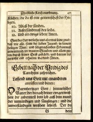 Gebett nach der Predig des Catechismi zusprechen