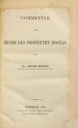 Commentar zum Buche des Propheten Hoseas