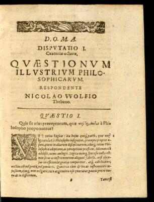 Disputatio I. Respondente Nicolao Wolfio