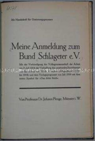Johann Plenge und der "Bund Schlageter e. V."