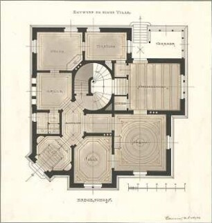 Littmann, Max; Archiv Littmann, Mappe 1, Schlösser und Villen - Entwurf zu einer Villa (Grundriss EG)