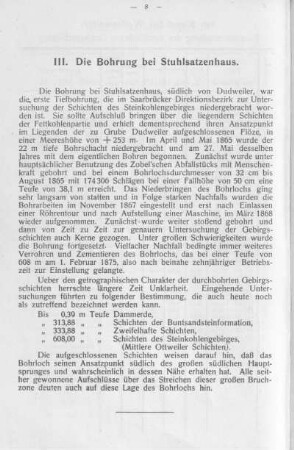 III. Die Bohrung bei Stuhlsatzenhaus.