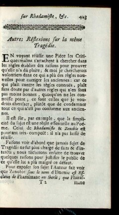 Autres Réflexions sur la même Tragédie.