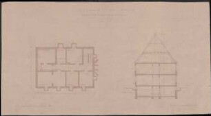 Wiederaufbau des Anwesens Leo Grozinger; Neuenburg am Rhein; Grundriss Kellergeschoss und Schnitt
