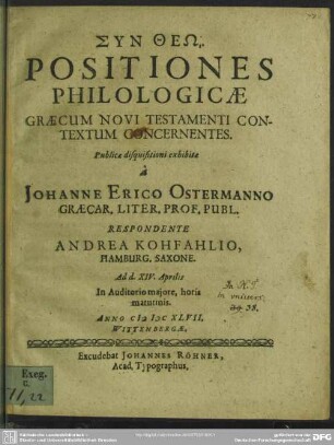Positiones philologicae graecum novi testamenti contextum concernentes