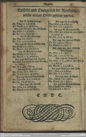 Episteln und Evangelien der Aposteltage, welche einiger Orten gefeiret werden