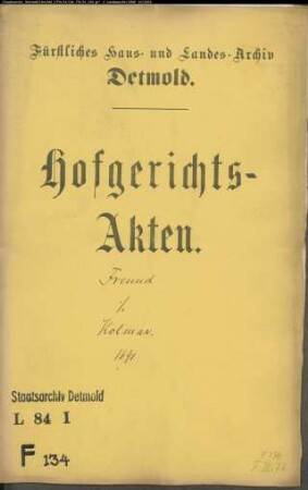 Freund, Joh. Christoph zu Lüdenhausen gegen Henrich Kolmar zu Varenholz - Schuldforderung
