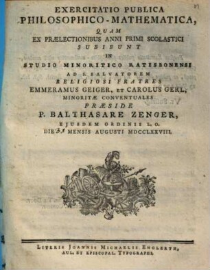 Exercitatio Publica Philosophico-Mathematica