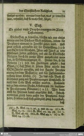 V. Satz. Es giebet viele Propheceyungen im Alten Testamente