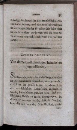 Zweyter Abschnitt. Von der Schædlichkeit der heimlichen Jugendsünden.