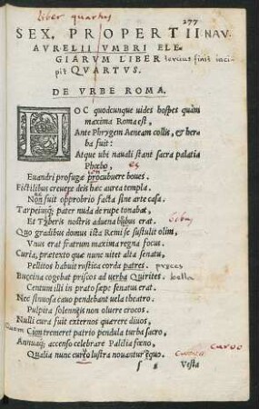 Sex. Propertii Aurelii Umbri Elegiarum Liber Quartus.