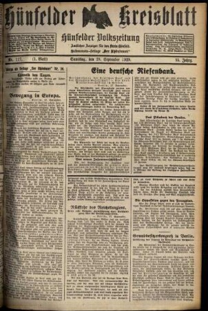 Erste Ausgabe vom Samstag, den 28. September 1929.
