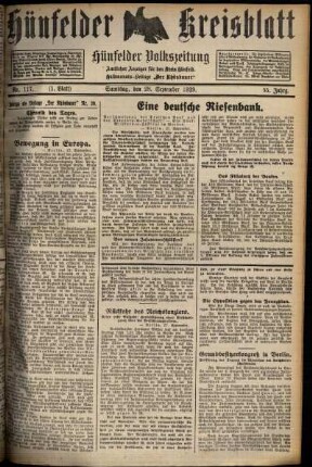 Erste Ausgabe vom Samstag, den 28. September 1929.