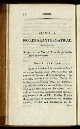 Classis II. Febres Exanthematicae.