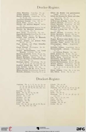 Drucker-Register / Druckort-Register
